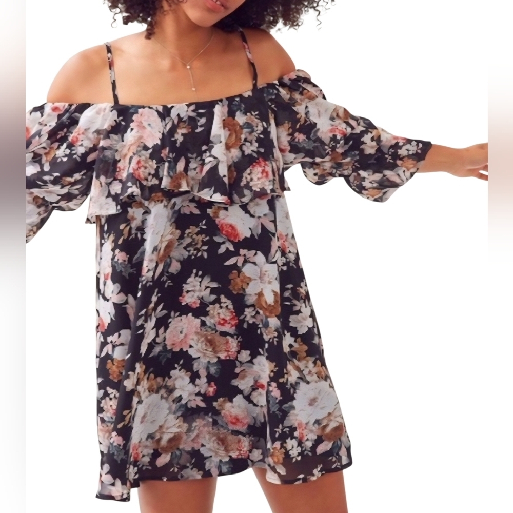 Lucca Floral Black Cocktail Dress, Medium